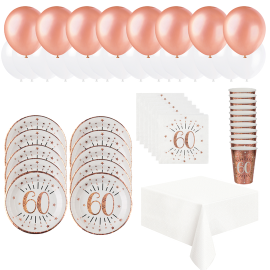60th Birthday Rose Gold Party Bundle - Effortless Celebration Joy!