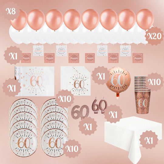 60th Birthday Rose Gold Party Bundle - Effortless Celebration Joy!