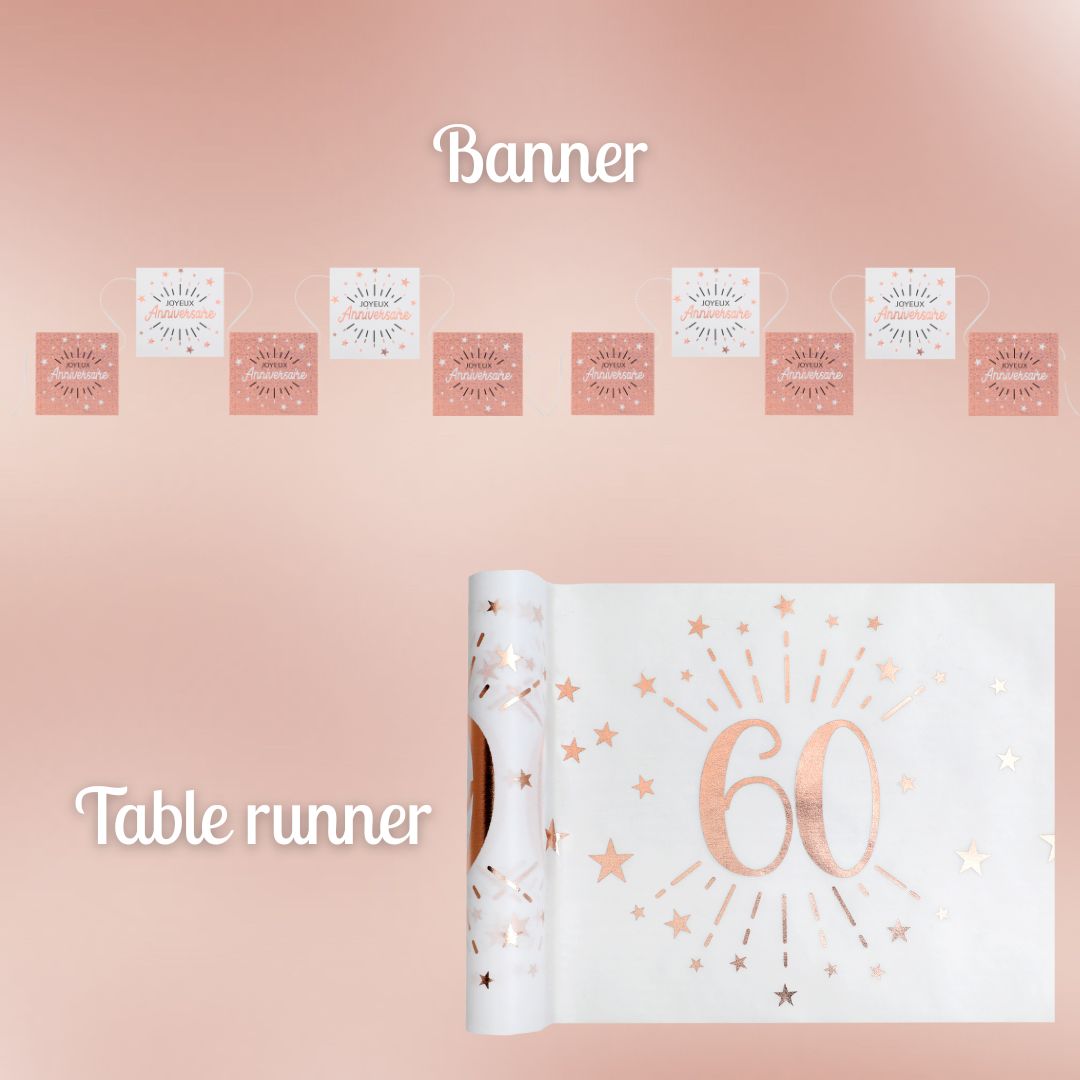 Ensemble 60e Anniversaire Rose Doré - Prêt-à-fêter pour une Fête Facile!
