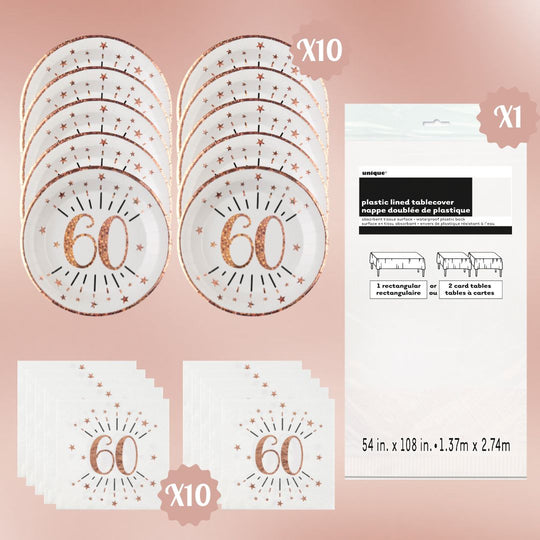 Rose Gold 60th Birthday Bundle - Complete Party Solution, Enjoy!