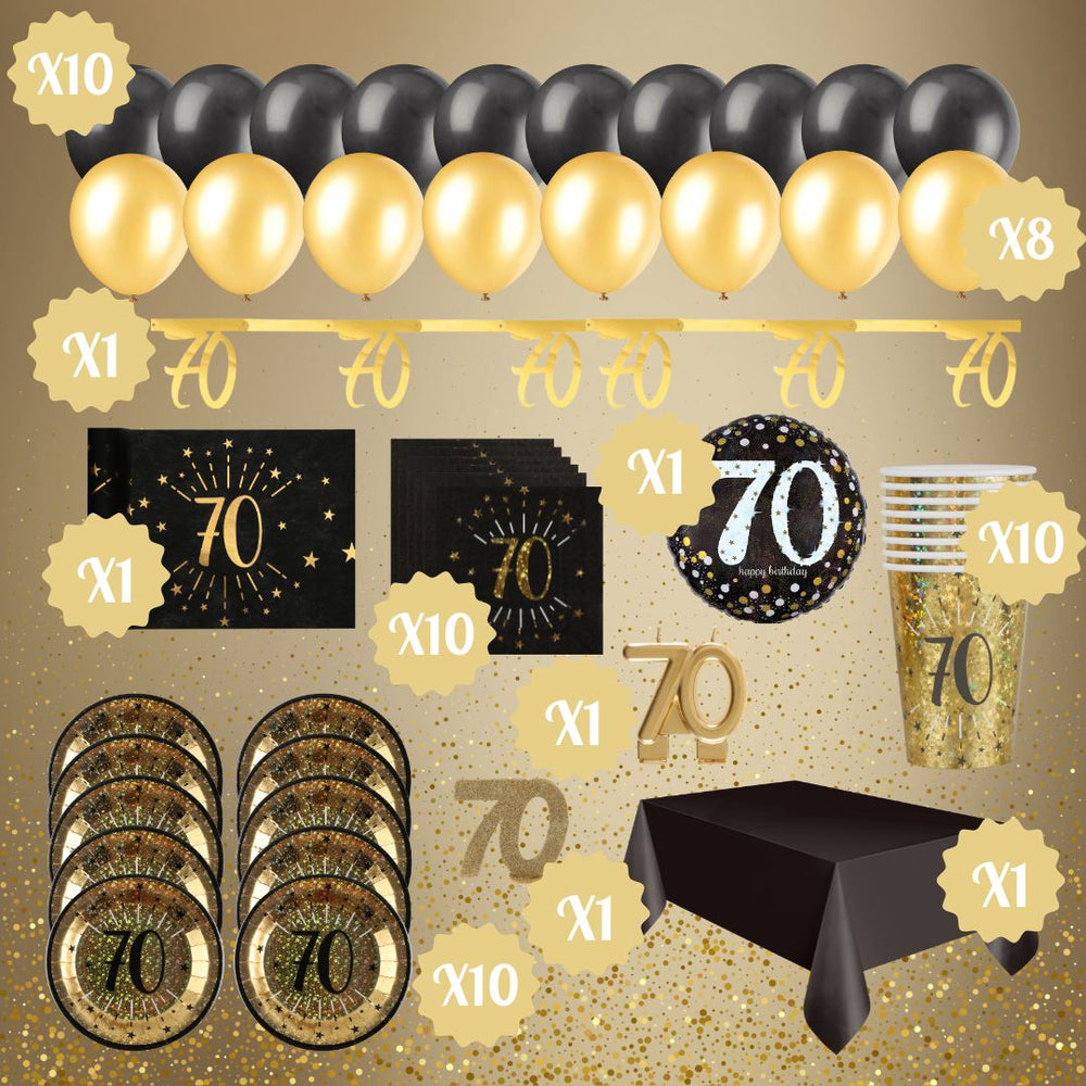 70th Birthday Party Bundle: Shining Gold Essentials for Unforgettable Celebrations!