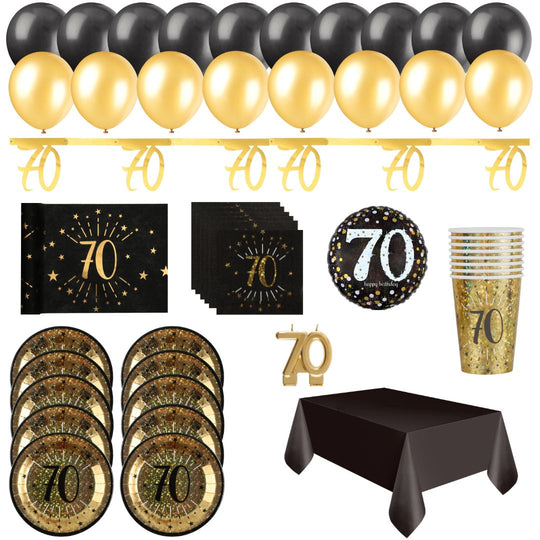 “Shining Gold 70th Birthday Party Bundle - Effortless Celebration!”