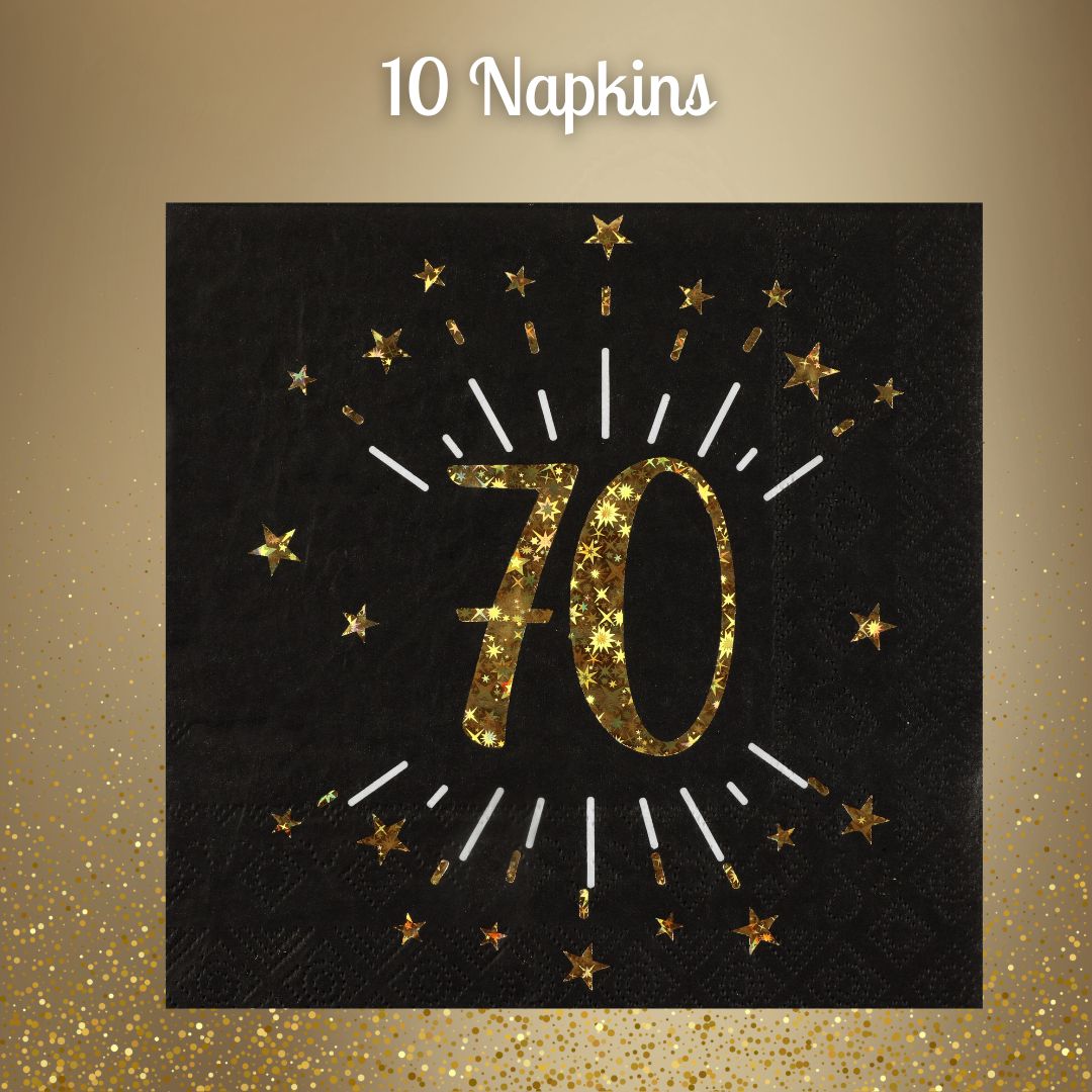 70th Birthday Party Supplies Bundle, Official Licensed, Shining Gold Plates & Napkins, Black Tablecloth, 21pc Birthday Party Supplies Set, Party Solution & Unbeatable Value