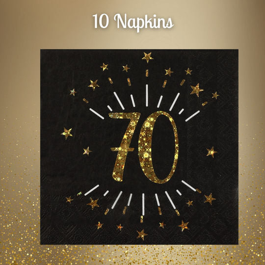 70th Birthday Party Supplies Bundle, Official Licensed, Shining Gold Plates & Napkins, Black Tablecloth, 21pc Birthday Party Supplies Set, Party Solution & Unbeatable Value