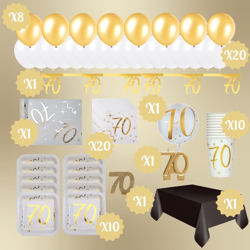 70th Birthday Gold Party Supplies Bundle - Effortless Celebration Solution