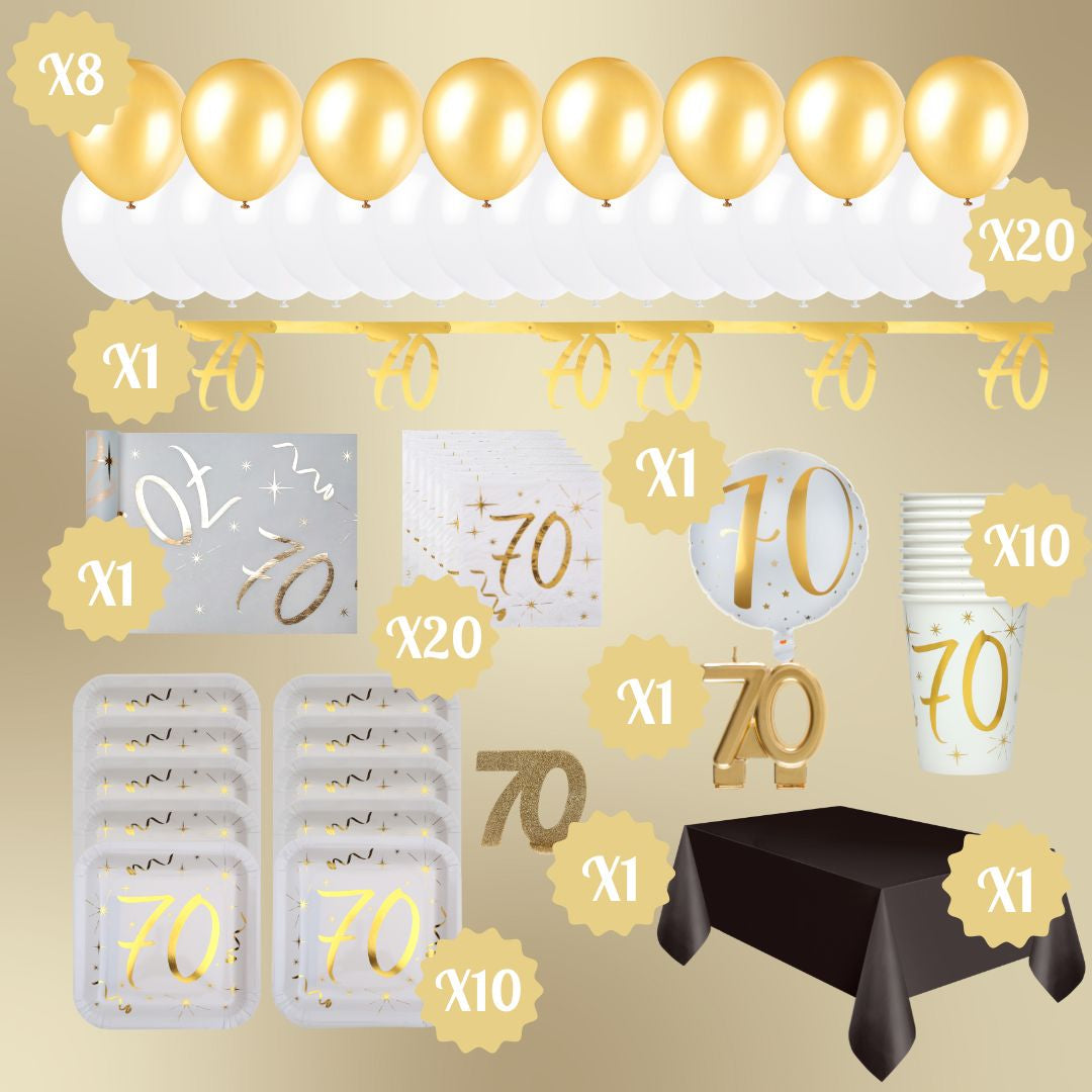 70th Birthday Gold Party Supplies Bundle - Effortless Celebration Solution