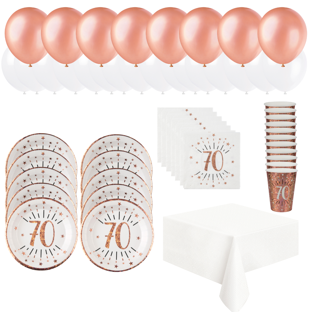 Rose Gold 70th Birthday Party Bundle - Effortless Celebration Awaits!