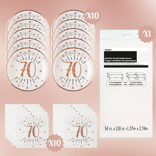 70th Birthday Rose Gold Party Supplies Bundle – Effortless Joy Awaits!