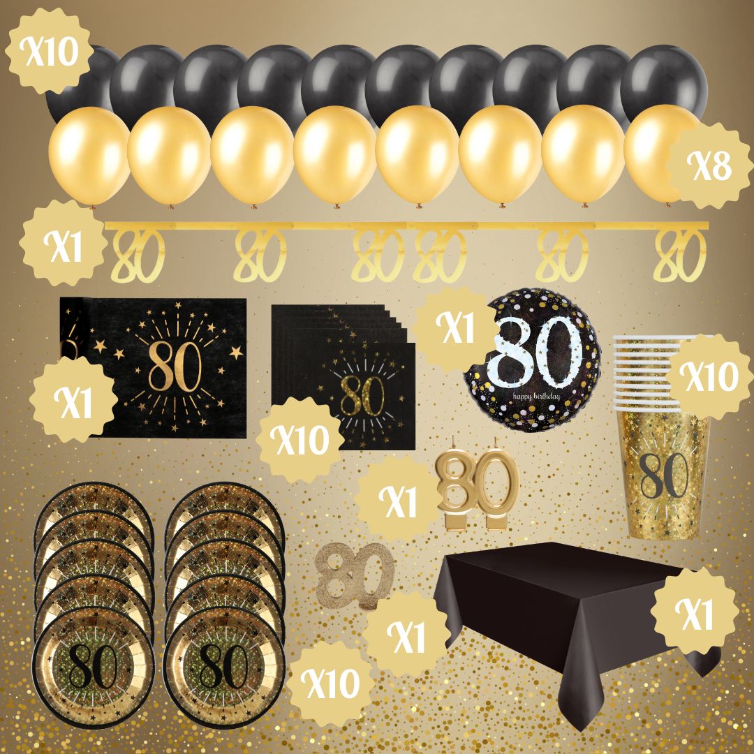 80th Birthday Party Bundle: Gold Supplies for Effortless Celebration!