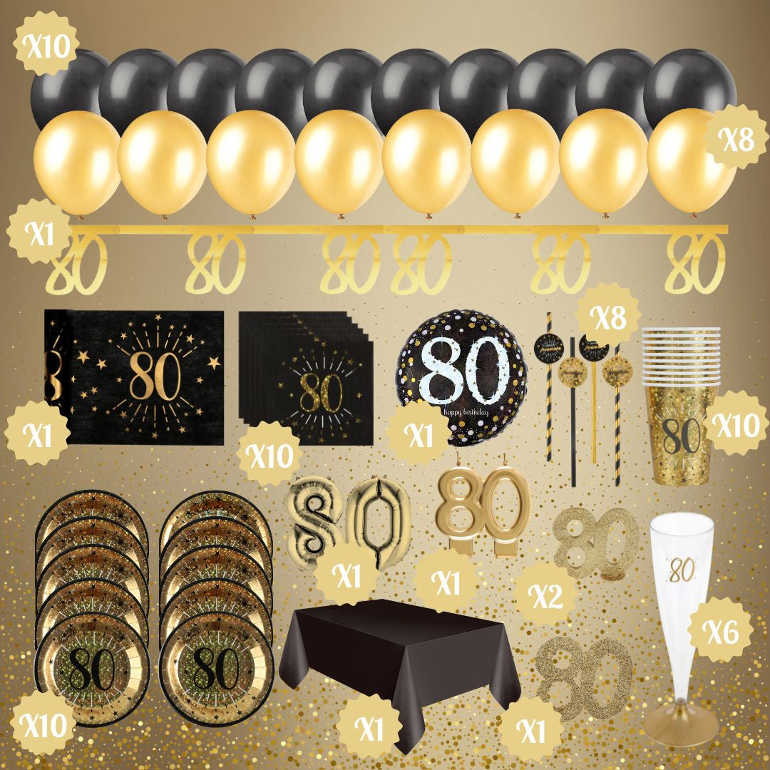 Shining Gold 80th Birthday Party Bundle - Ultimate Celebration Solution!