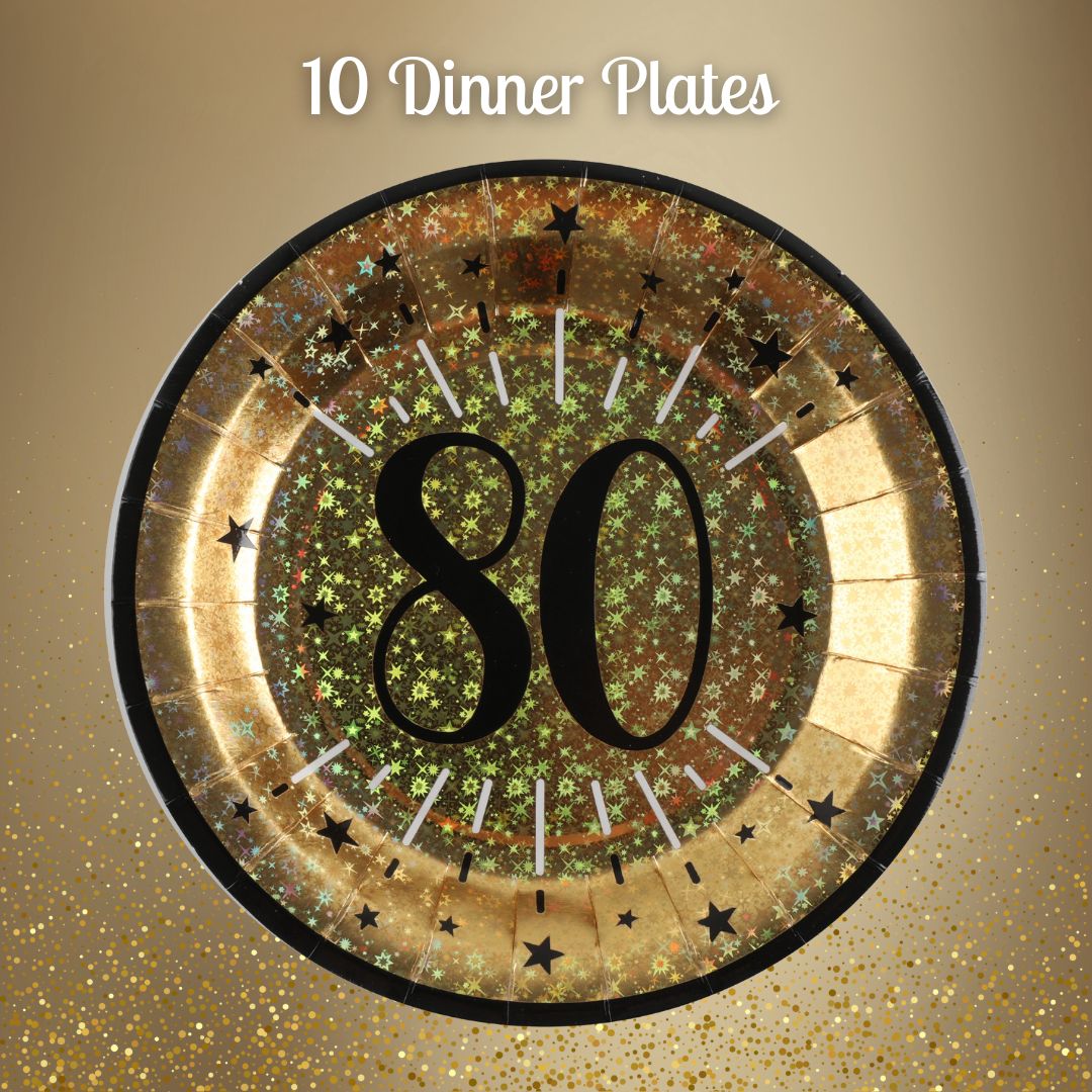 80th Birthday Party Supplies Bundle, Official Licensed, 21 Pc Gold Plates, Napkins & Black Tablecloth, Party Solution, Unbeatable Value, Birthday Decor for a Fun Celebration