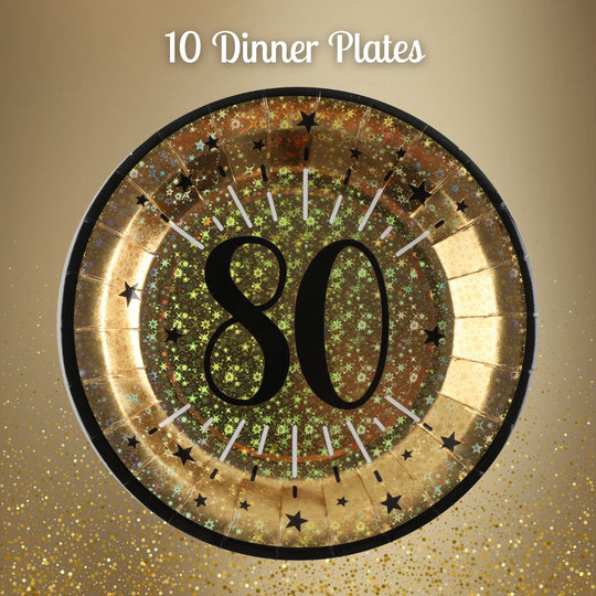 80th Birthday Party Supplies Bundle, Official Licensed, 21 Pc Gold Plates, Napkins & Black Tablecloth, Party Solution, Unbeatable Value, Birthday Decor for a Fun Celebration
