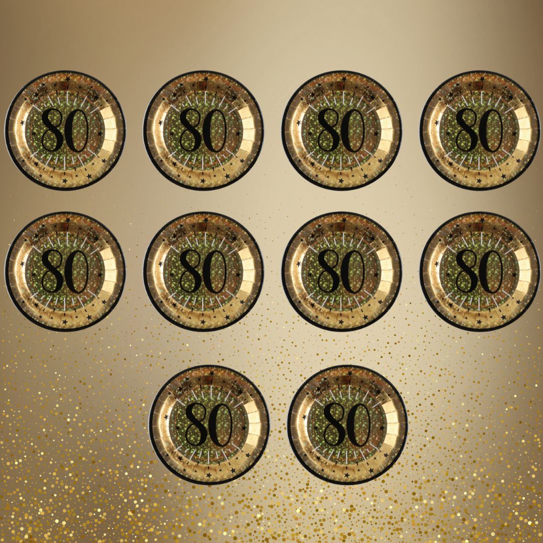80th Birthday Party Supplies Bundle, Official Licensed, 21 Pc Gold Plates, Napkins & Black Tablecloth, Party Solution, Unbeatable Value, Birthday Decor for a Fun Celebration
