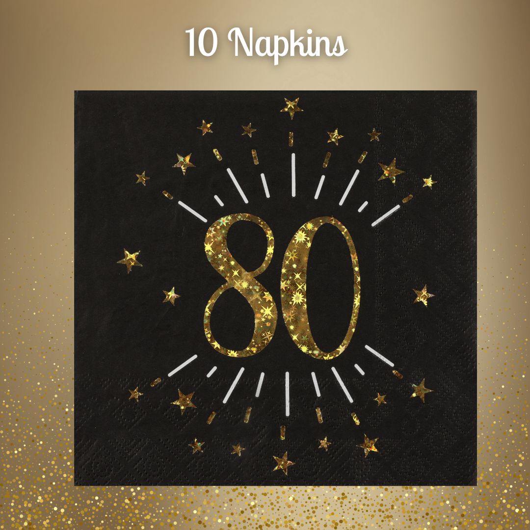80th Birthday Party Supplies Bundle, Official Licensed, 21 Pc Gold Plates, Napkins & Black Tablecloth, Party Solution, Unbeatable Value, Birthday Decor for a Fun Celebration