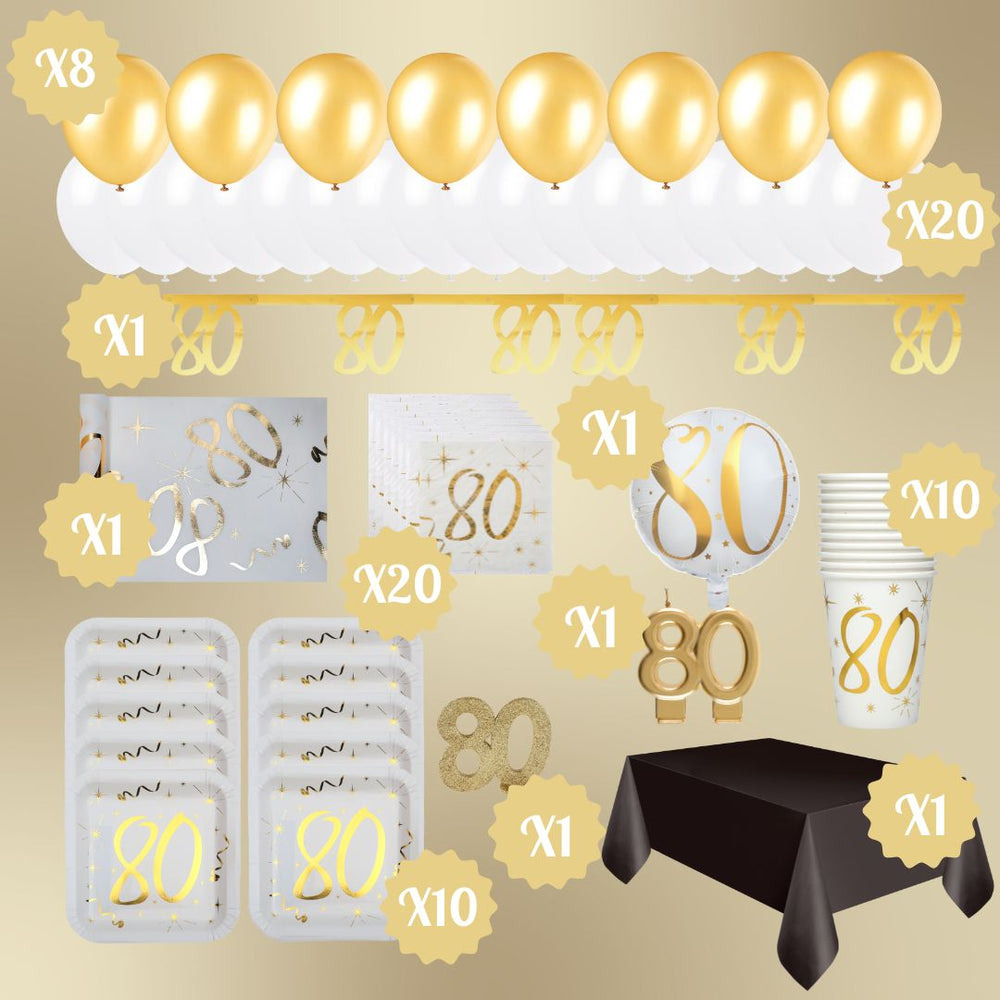 80th Birthday Party Supplies Bundle - Ultimate Gold Celebration Joy!