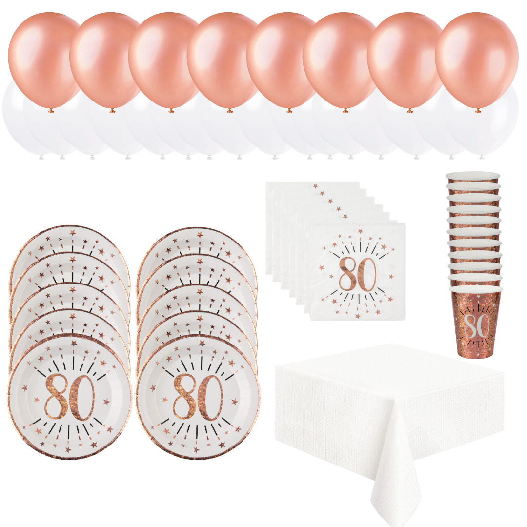 80th Birthday Rose Gold Party Bundle - Effortless Celebration Fun!