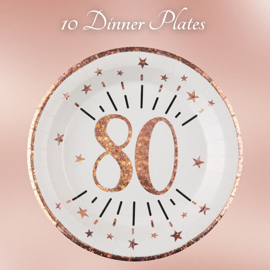 80th Birthday Party Bundle - Rose Gold Plates & Napkins - Effortless Celebration!