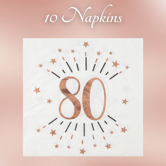 80th Birthday Party Bundle - Rose Gold Plates & Napkins - Effortless Celebration!