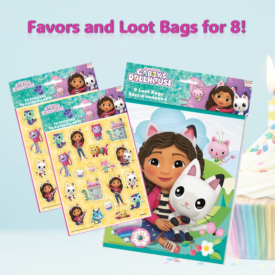 Gabby's Dollhouse Party Bundle: Stickers & Loot Bags for Effortless Fun