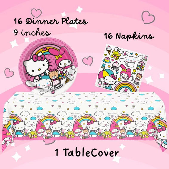 Hello Kitty Party Bundle: Plates, Napkins & Tablecloth - Celebrate with Joy!
