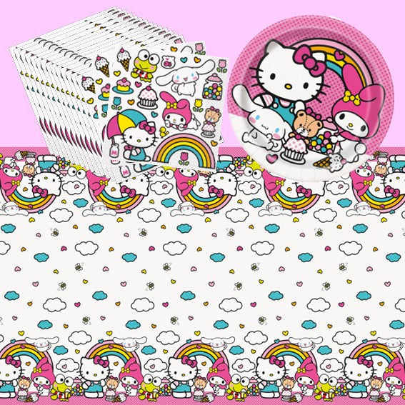 Hello Kitty Party Bundle: Plates, Napkins & Tablecloth - Celebrate with Joy!