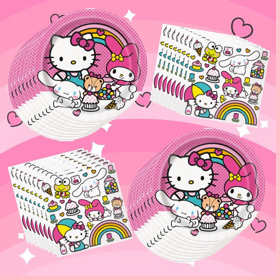 Hello Kitty Party Bundle: Plates, Napkins & Tablecloth - Celebrate with Joy!