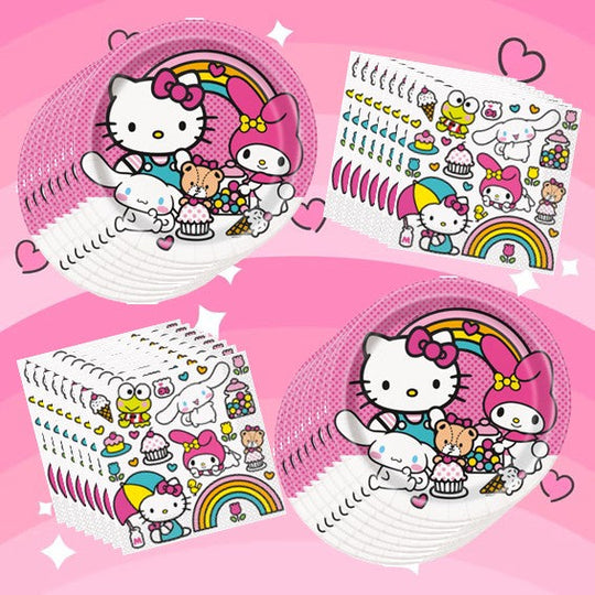 Hello Kitty Party Bundle: Plates, Napkins & Tablecloth - Celebrate with Joy!