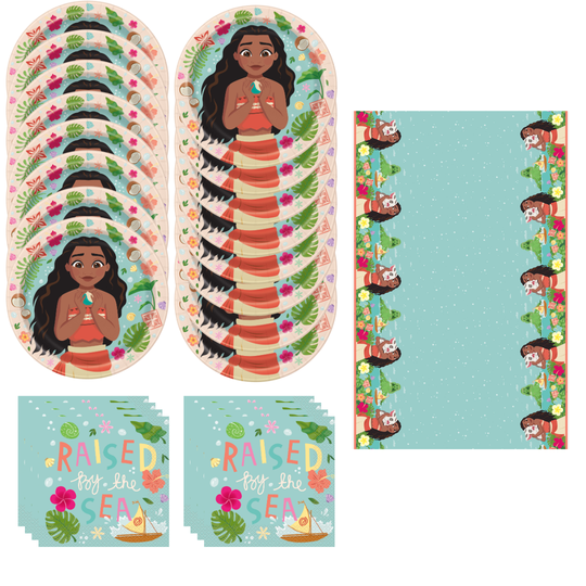 Moana 2 Birthday Party Supplies Bundle, Party Solution Value Pack, 2 Dinner Plates 8ct, Tablecloth 1ct, 16 Luncheon Napkins, Official Licensed, 33 Pc Set