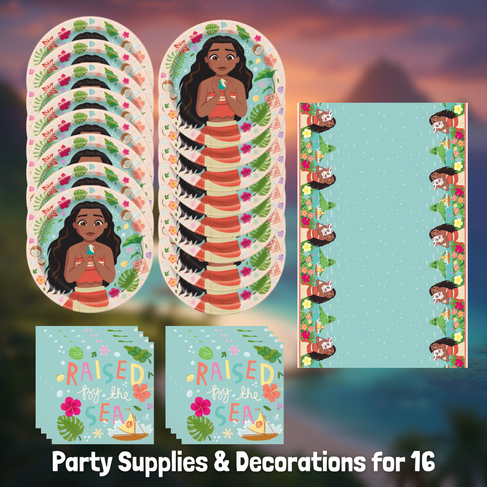 Moana 2 Birthday Party Supplies Bundle, Party Solution Value Pack, 2 Dinner Plates 8ct, Tablecloth 1ct, 16 Luncheon Napkins, Official Licensed, 33 Pc Set