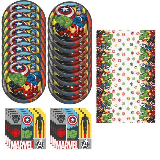 Avengers Ultimate Party Bundle: Dinner Plates, Napkins, Tablecloth - Effortless Fun for 16 Guests!