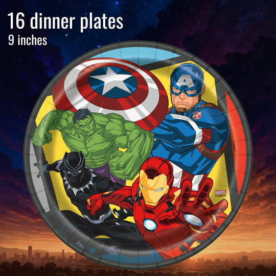 Avengers Ultimate Party Bundle: Dinner Plates, Napkins, Tablecloth - Effortless Fun for 16 Guests!