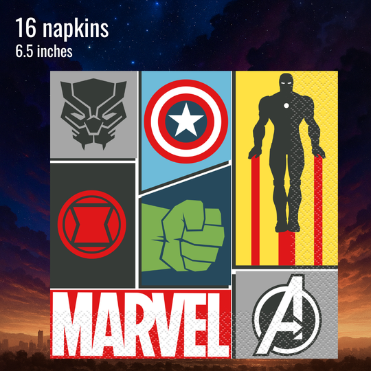 Avengers Ultimate Party Bundle: Dinner Plates, Napkins, Tablecloth - Effortless Fun for 16 Guests!