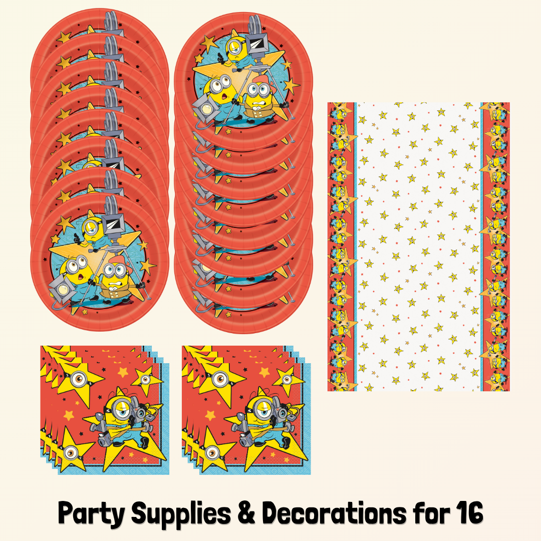 Despicable Me Party Bundle: Dinner Plates, Napkins & Tablecloth – Effortless Fun!